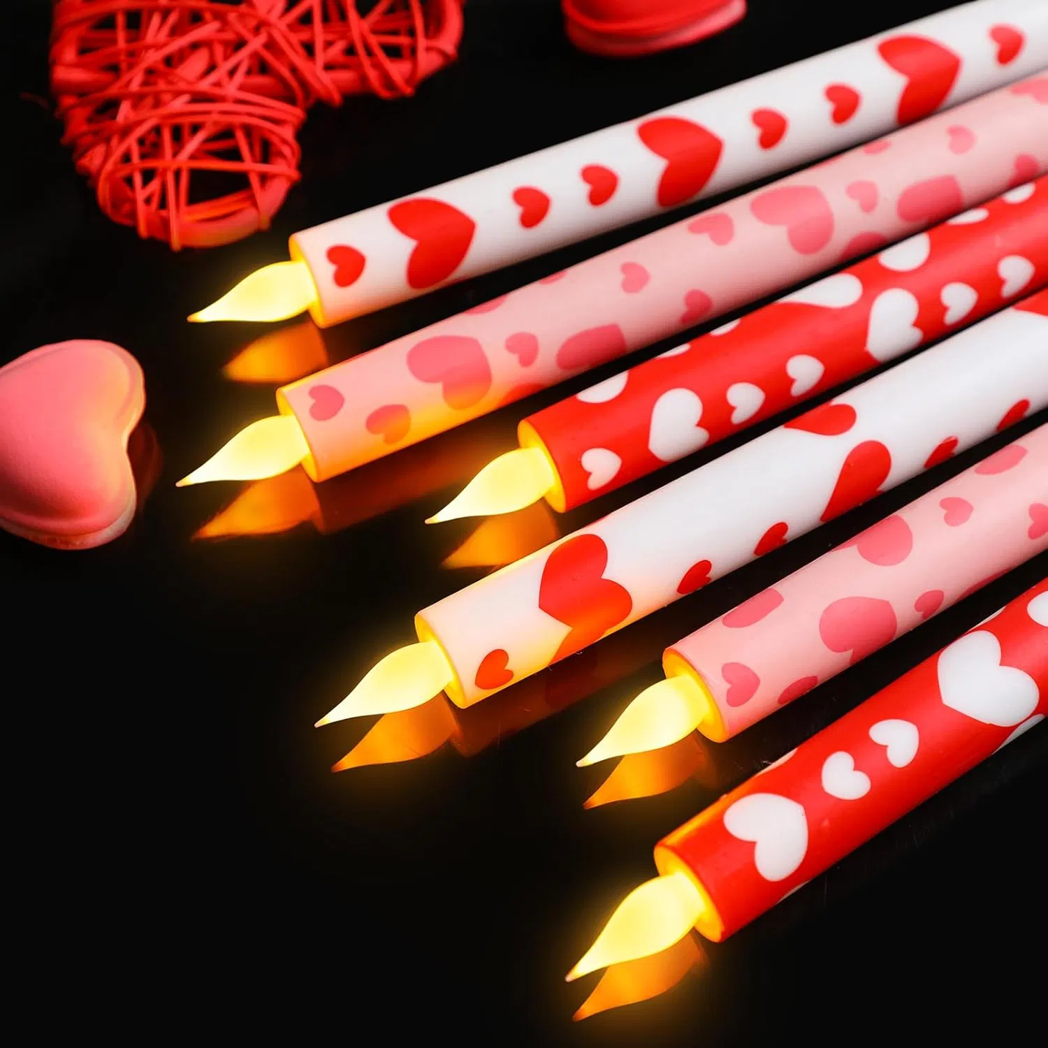 6 Pcs Valentine Day Flameless Taper Candles